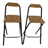 2 tabourets de bar pliable des années 90 bois et métal noir