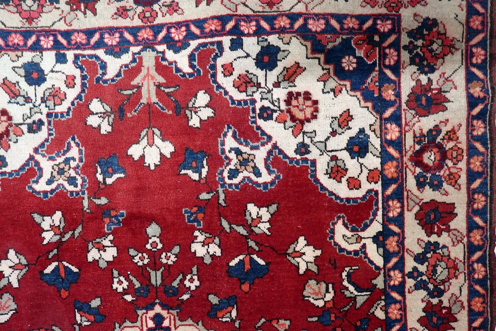 Antique handmade wool Malayer rug 4.9' x 8.6' circa 1920s - 1C1285