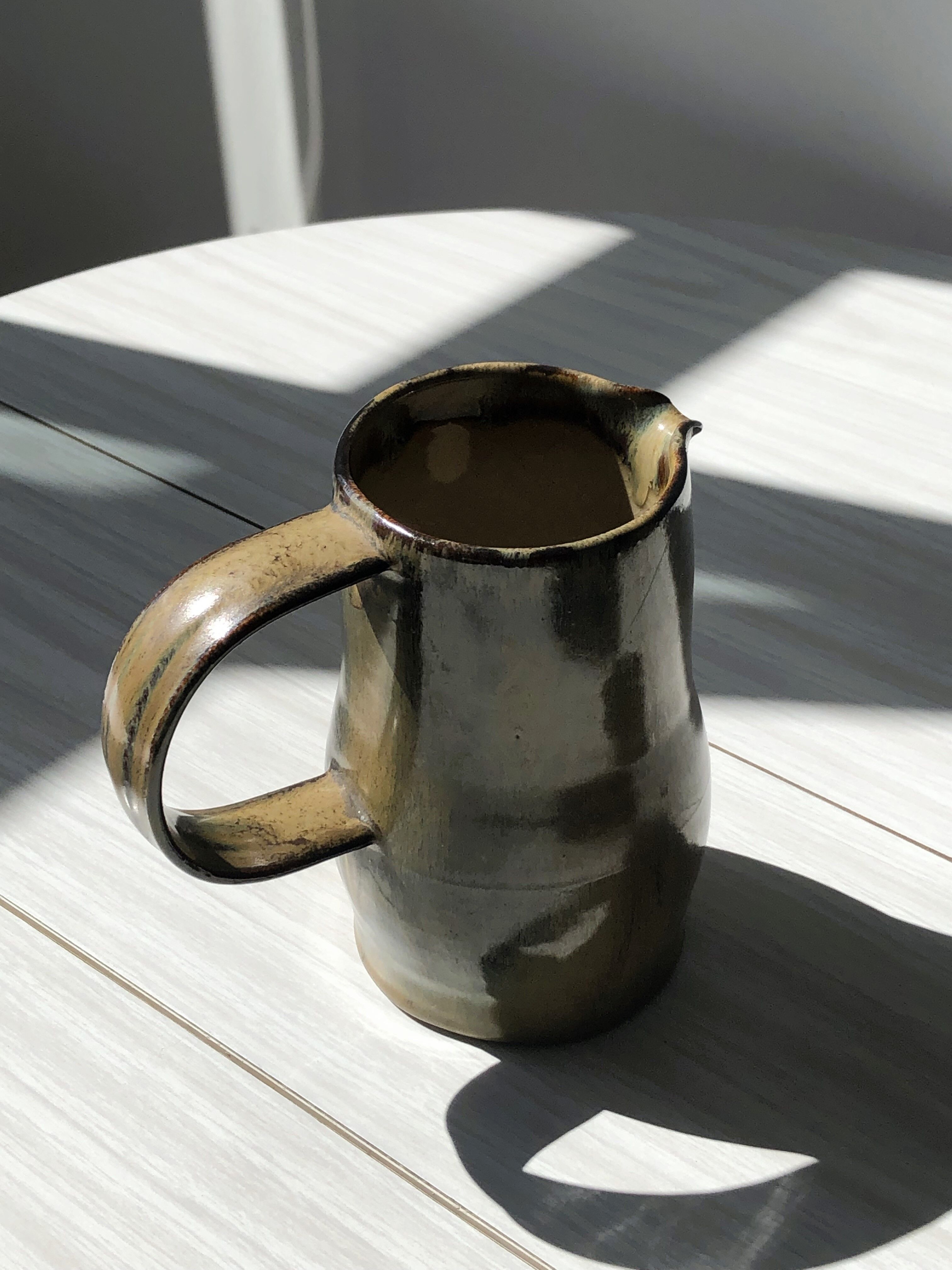 Ceramic spout decanter, brightly coloured and trendy