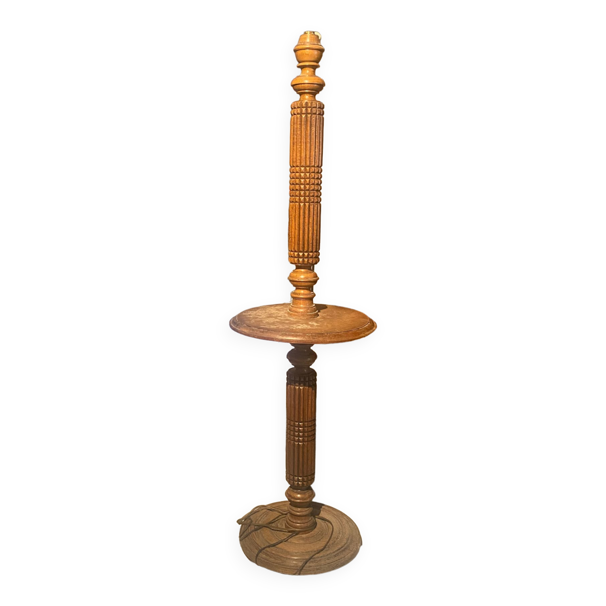 carved wooden floor lamp