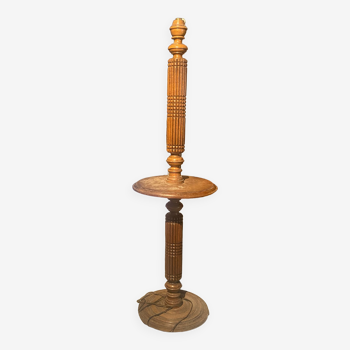 carved wooden floor lamp