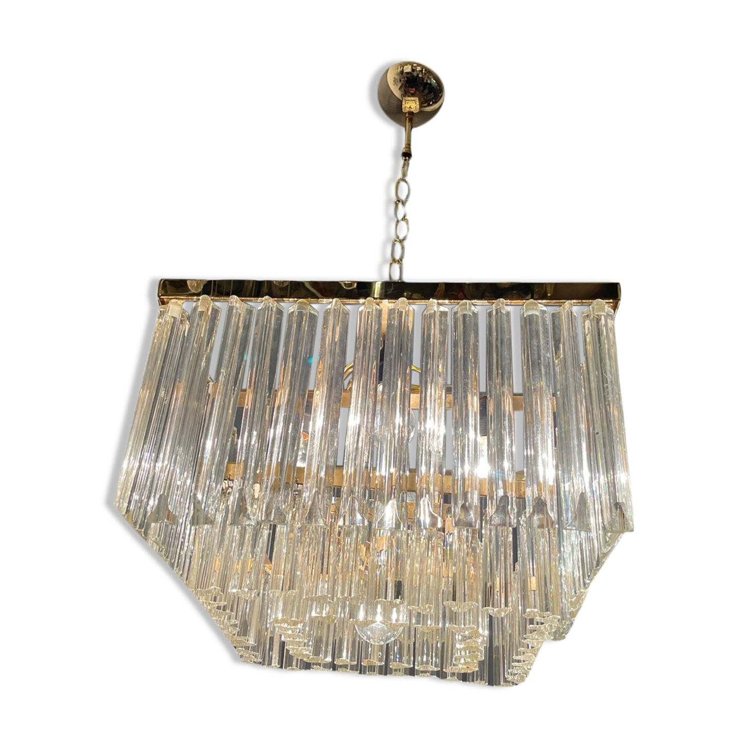 Italian Murano Glass Prism Triedri Chandelier Lamp