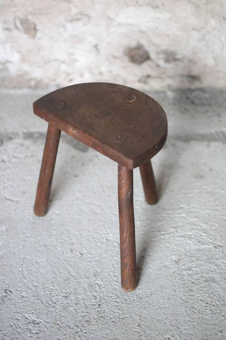 Vintage stool, wooden stool, tripod stool, milking stool, plant stand, interior decor, stool
