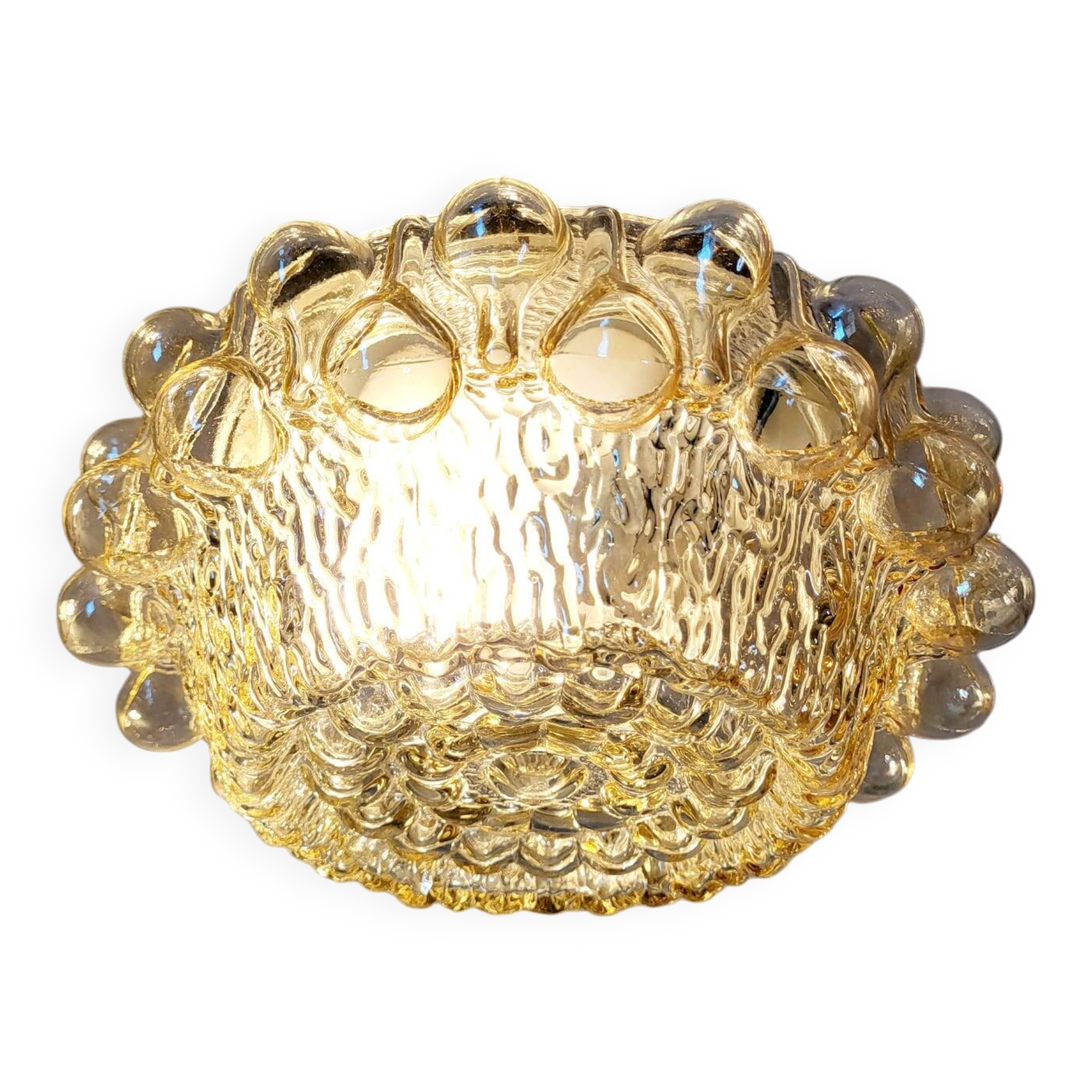 Vintage glazen wand of plafondlamp, bubble reliëf space age, jaren 1970