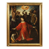 Antique painting on panel 17th century, The Martyrdom of Saint Stephen