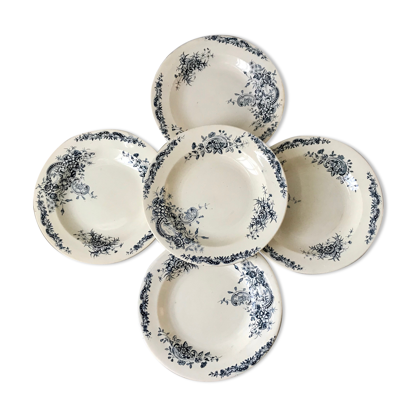 Set of 5 hollow plates Terre de Fer Salins model "Rocaille"
