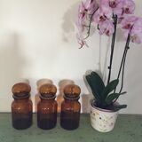 Lot of three pots of old amber brown apothecary