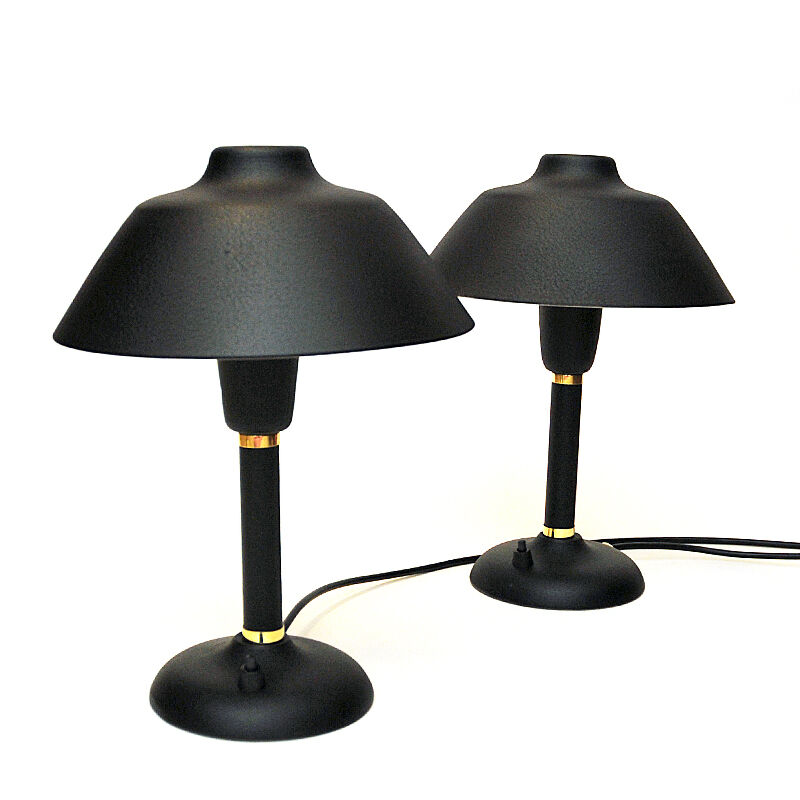 Black and classic Swedish pair of metal table lamps 1950s