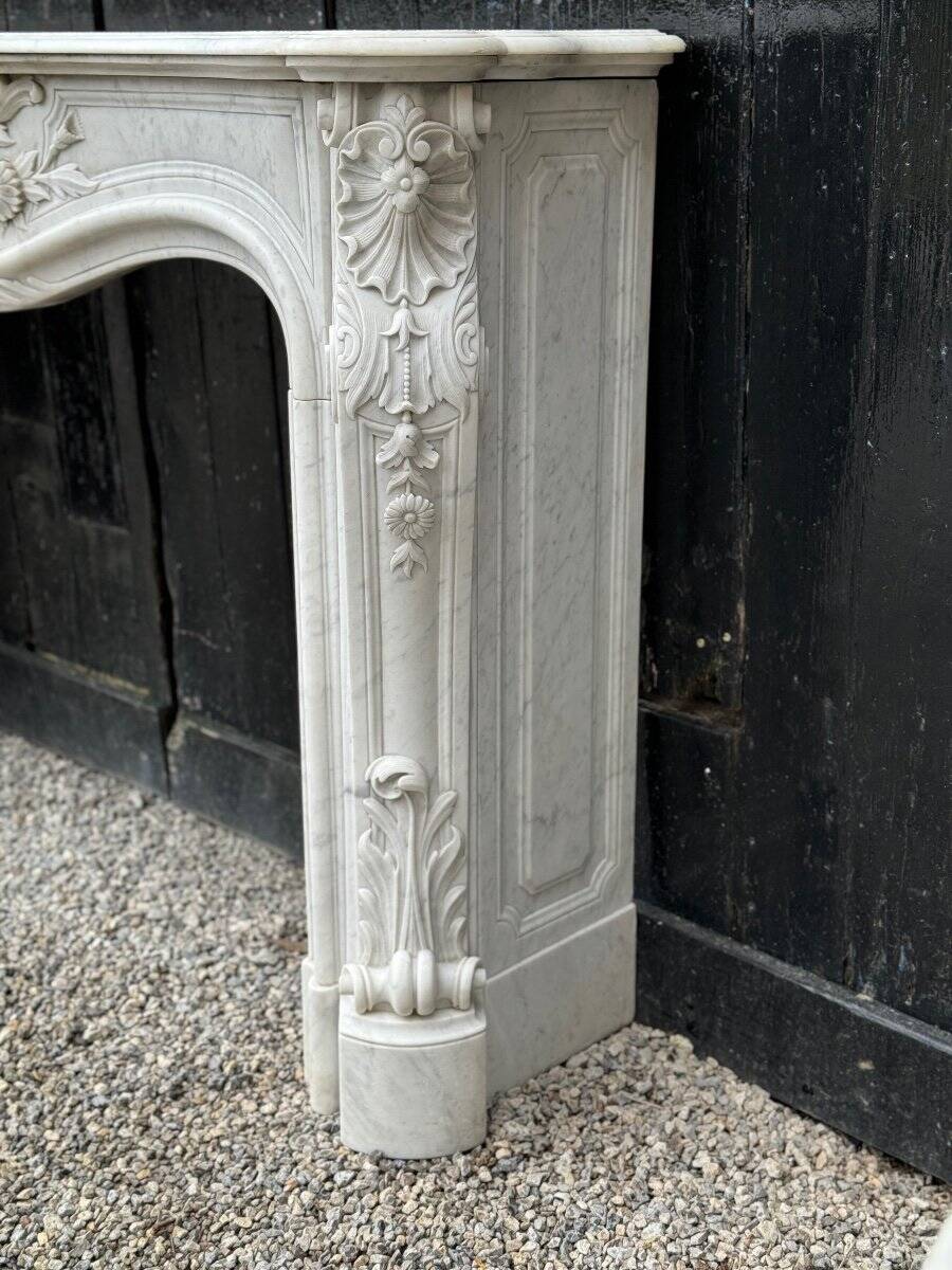 Remarkable Louis XV Style Fireplace In White Carrara Marble Circa 1880