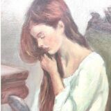 Jeune fille se peignant les cheveux 1984 signé, Portrait