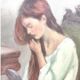 Jeune fille se peignant les cheveux 1984 signé, Portrait