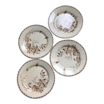 4 assiettes plates en porcelaine opaque de Gien "Vigne vierge"