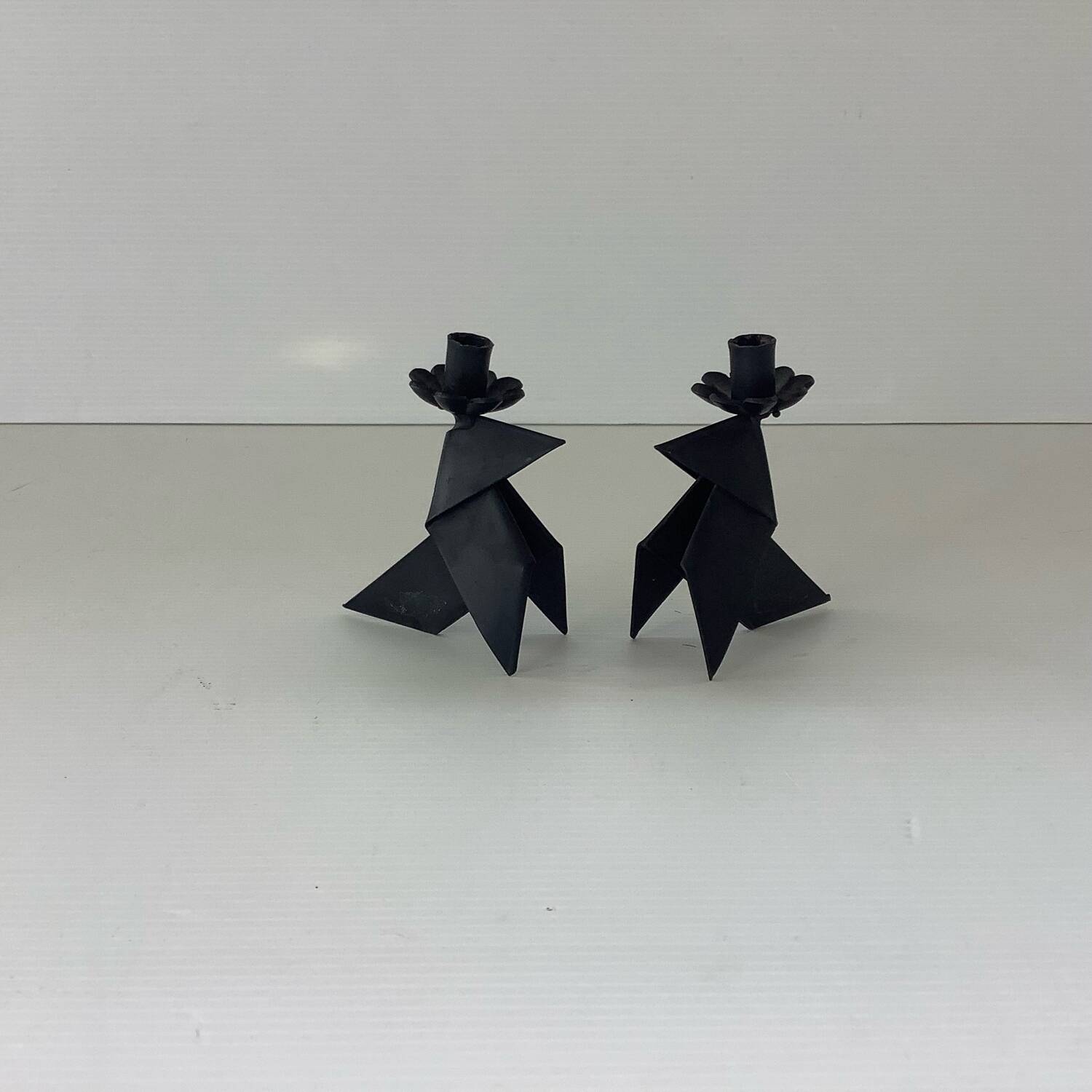 2 Small Vintage Candlesticks 1970s Denmark Brutalist Handmade Birds