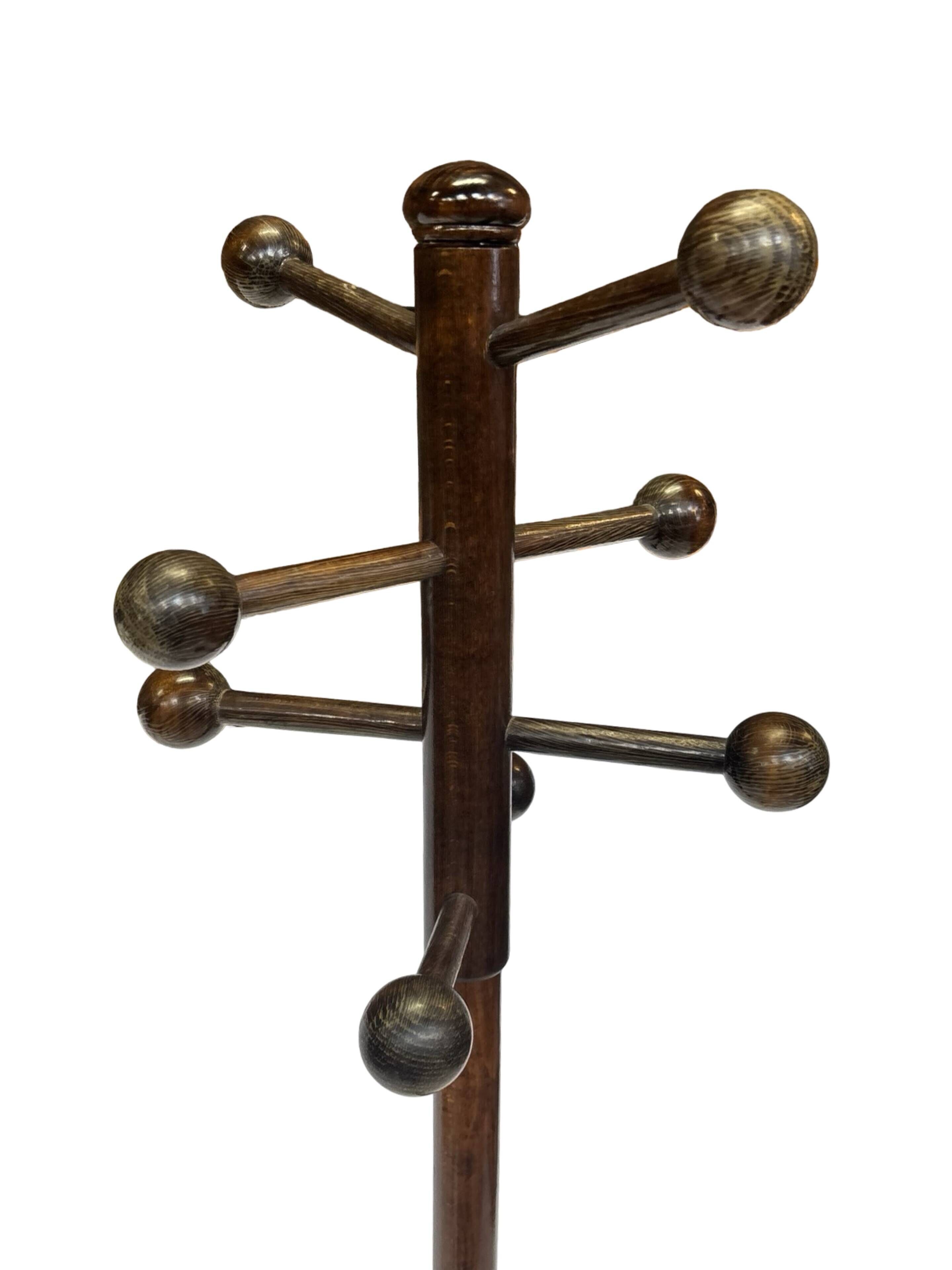 Vintage Wooden Sputnik Design Freestanding Coat Rack, 1970s, Brown