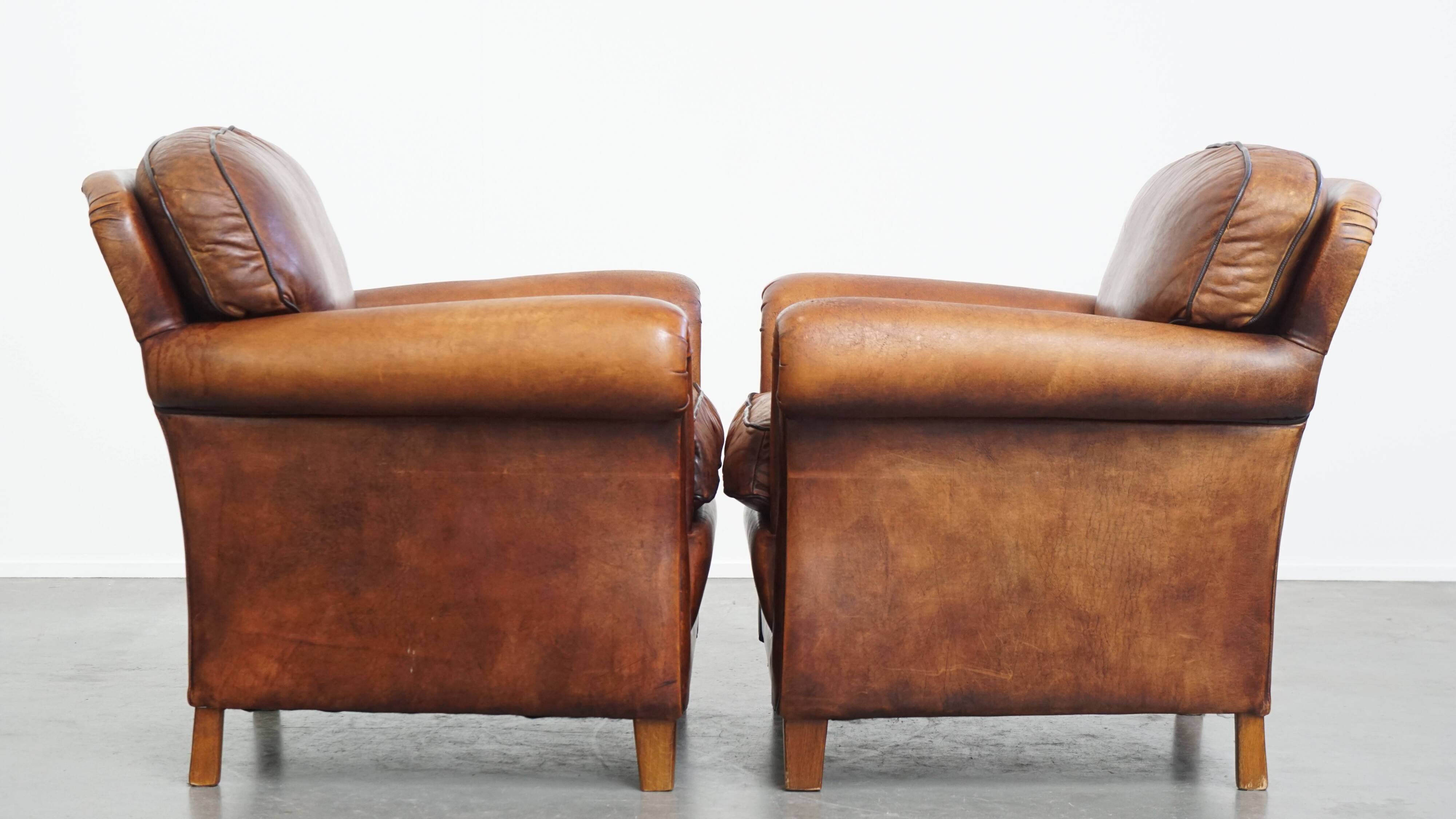 Set of 2 sheepskin leather armchair in English style