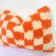 Orange Berber cushion for home decor Checkered pillow cover Moroccan cushion C