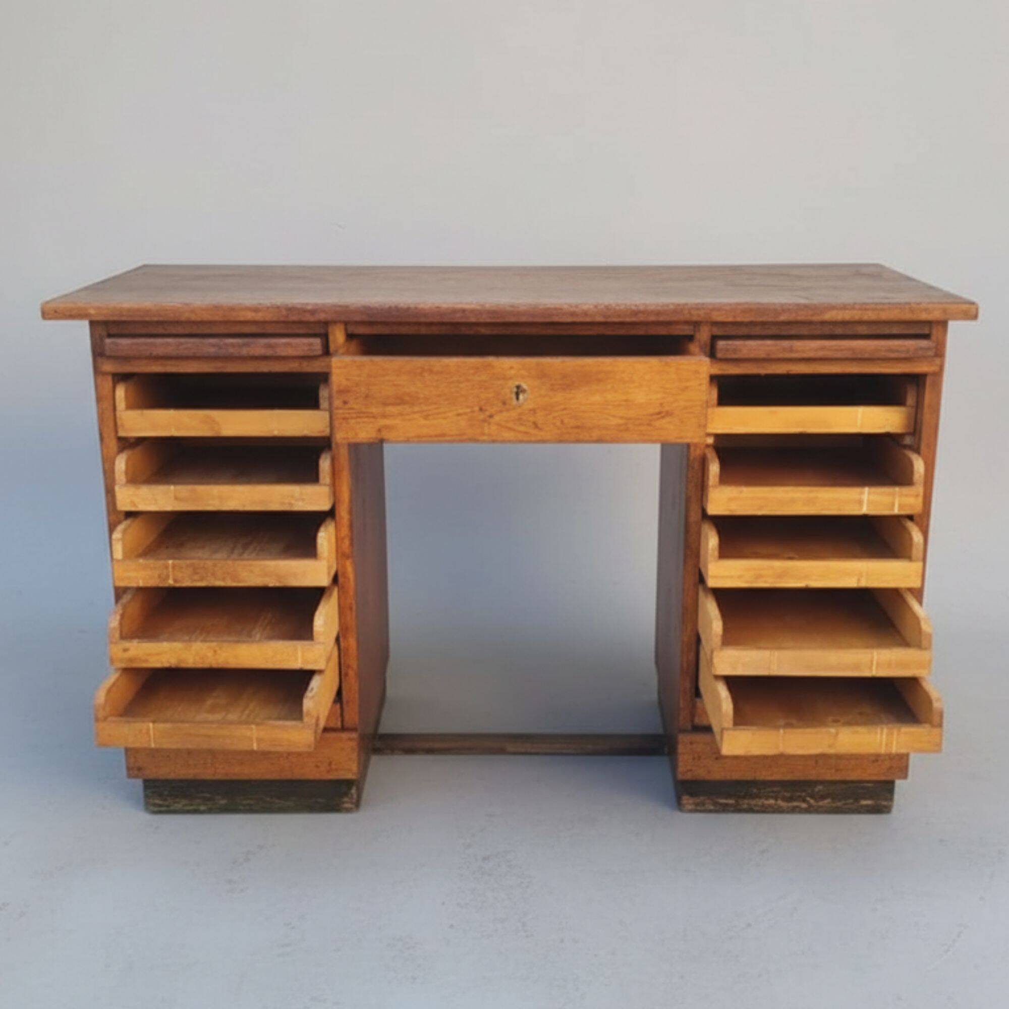 Oak roll-front desk, Czechoslovakia, 1930s