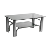 Coffee table in metal smoked glass 70s vintage