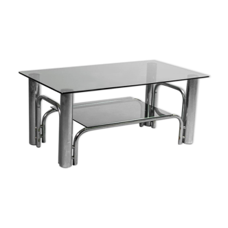 Coffee table in metal smoked glass 70s vintage