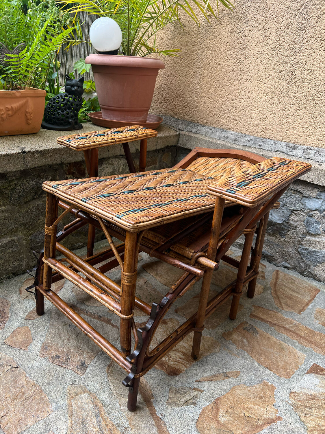 Vintage rattan and wicker deckchair