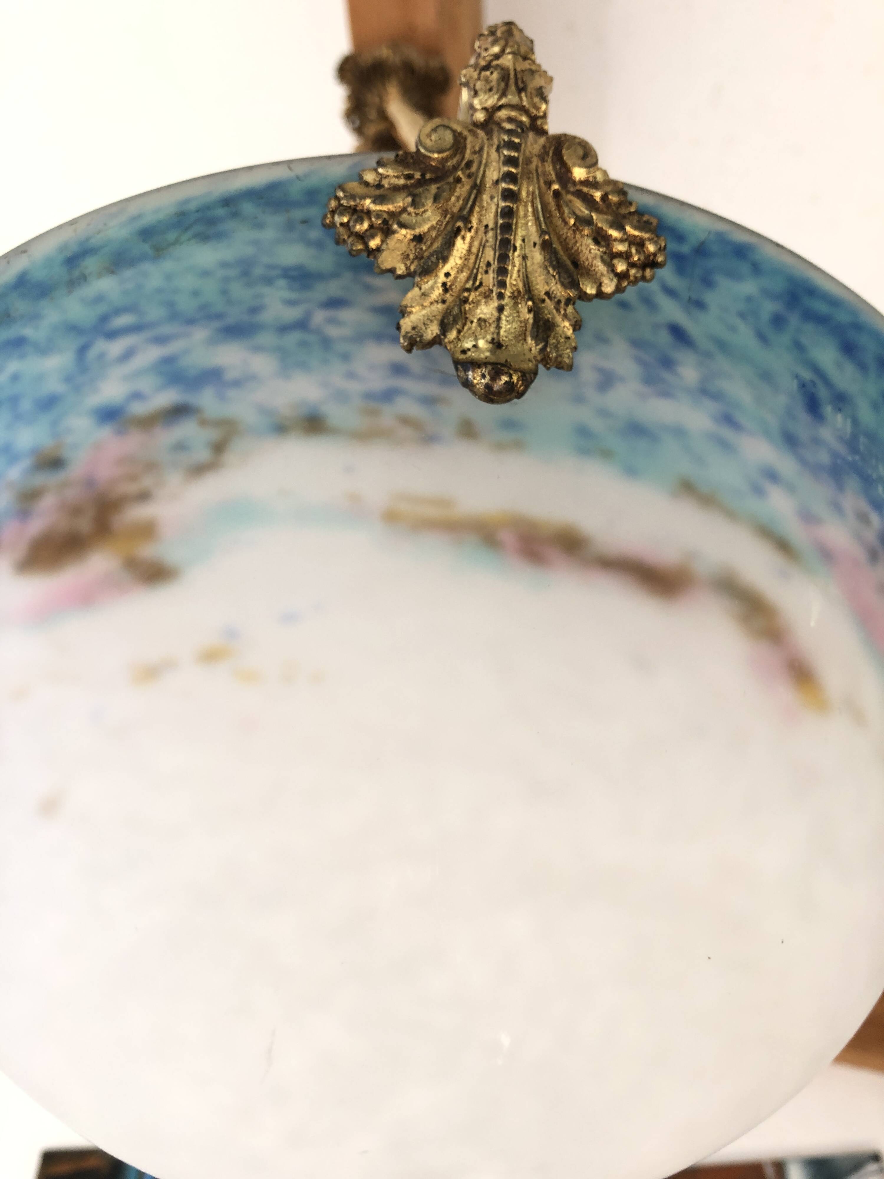 Suspension/Muller Glass Paste/Turquoise Blue & Bronze Frame/Art Nouveau
