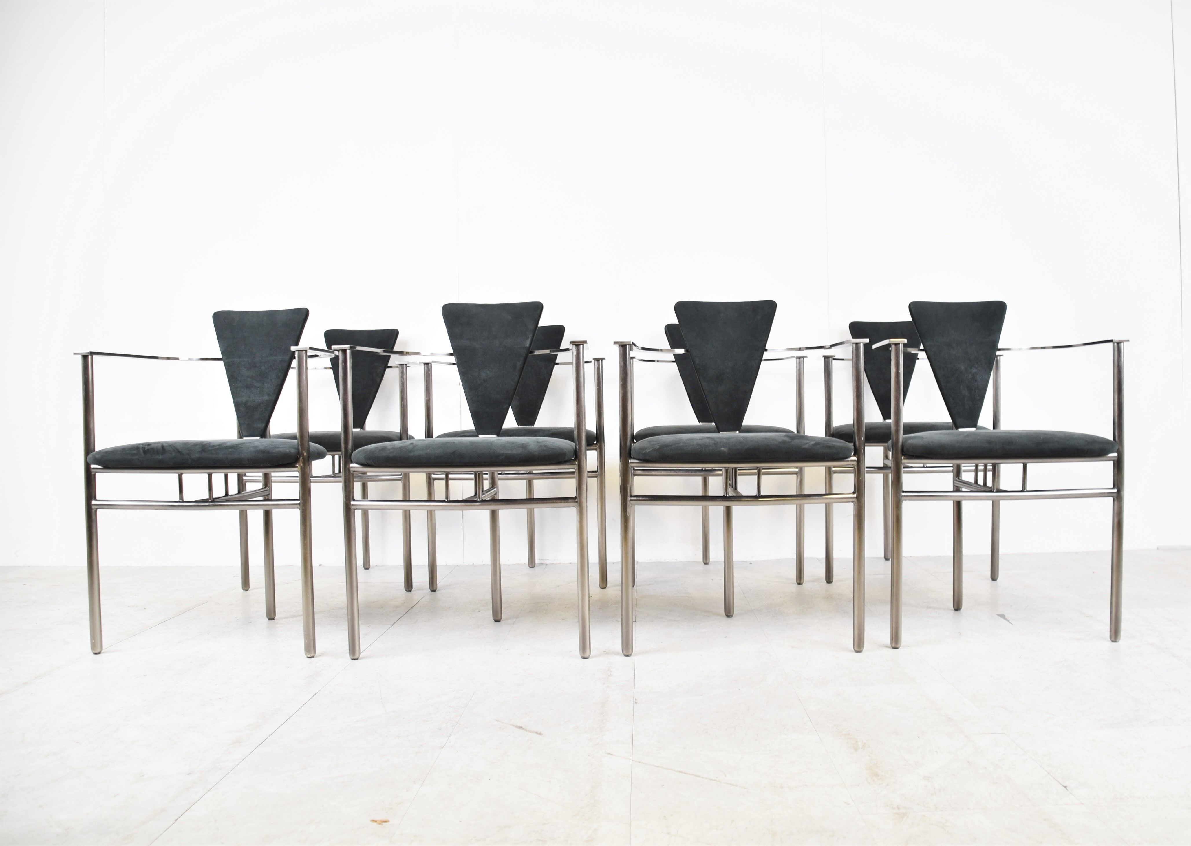 Set of 8 post modern dining chairs by Belgochrom, 1980s