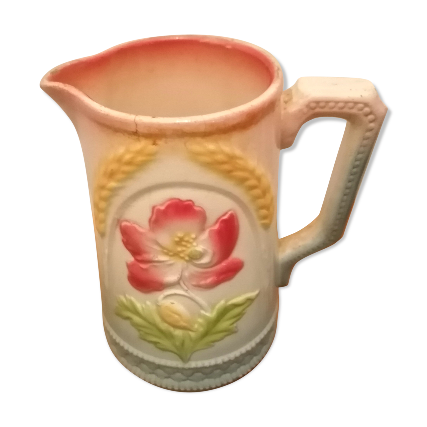 Pichet barbotine fives lille decor floral