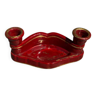 Bordeaux Ceramic Candle Holder Enhanced with Gold from the 50s