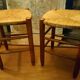 Pair of beech stools with straw seats