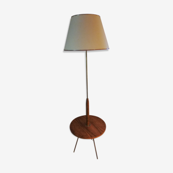 60s walnut and brass tripod lamp