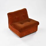 Set of three vintage armchairs. 1970s. Orange corduroy.