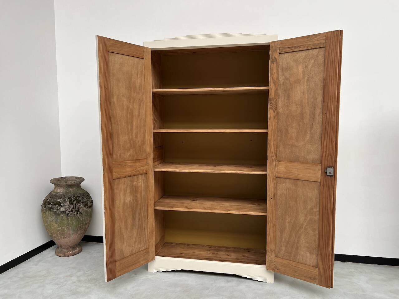 Restored 1930 art deco wardrobe, pure linen color
