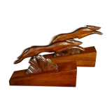 Pair of art deco wooden bookends with greyhounds