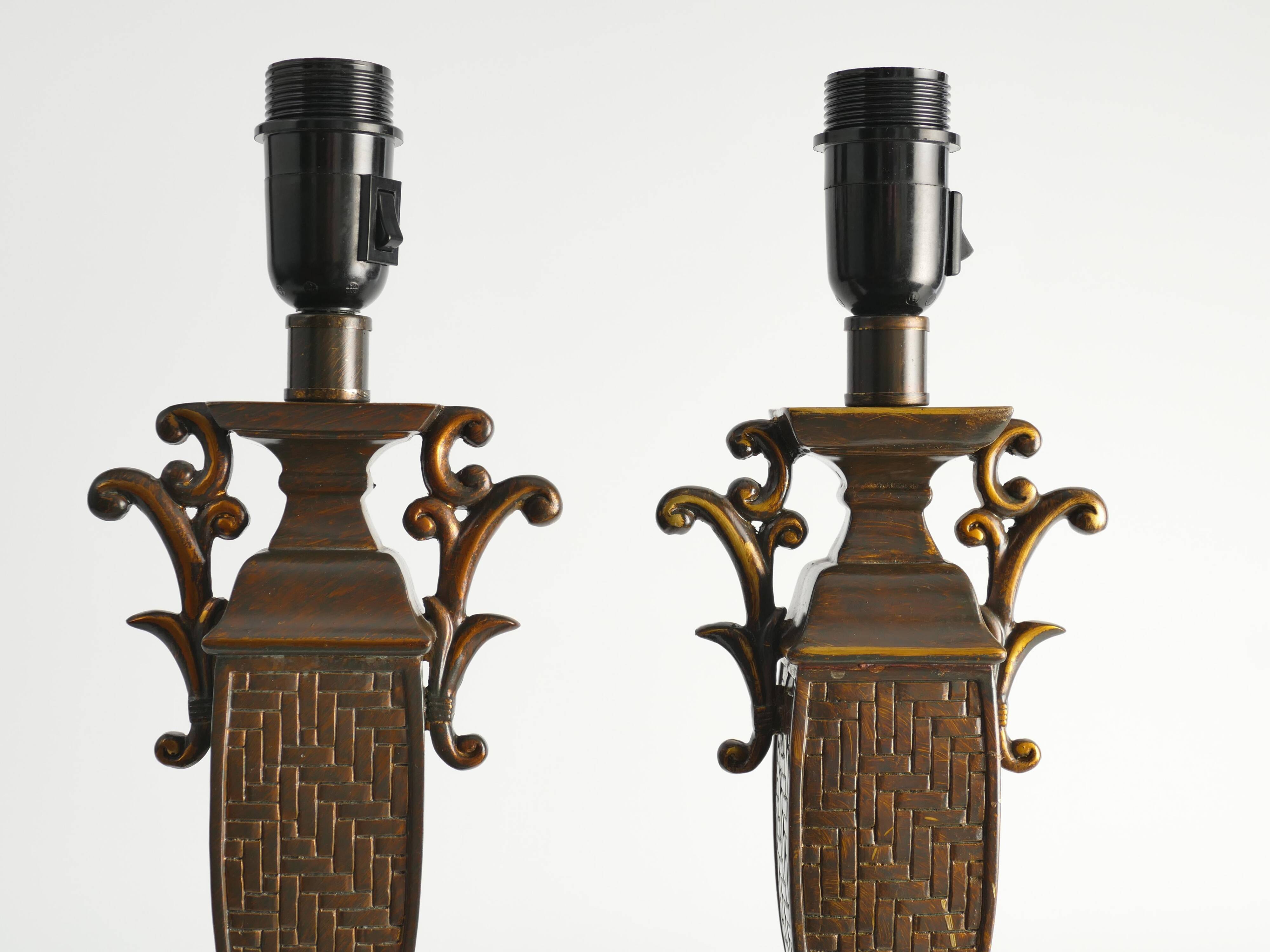 Chinoiserie Faux Rattan Amphora Table Lamps by Aneta, Sweden 1980's