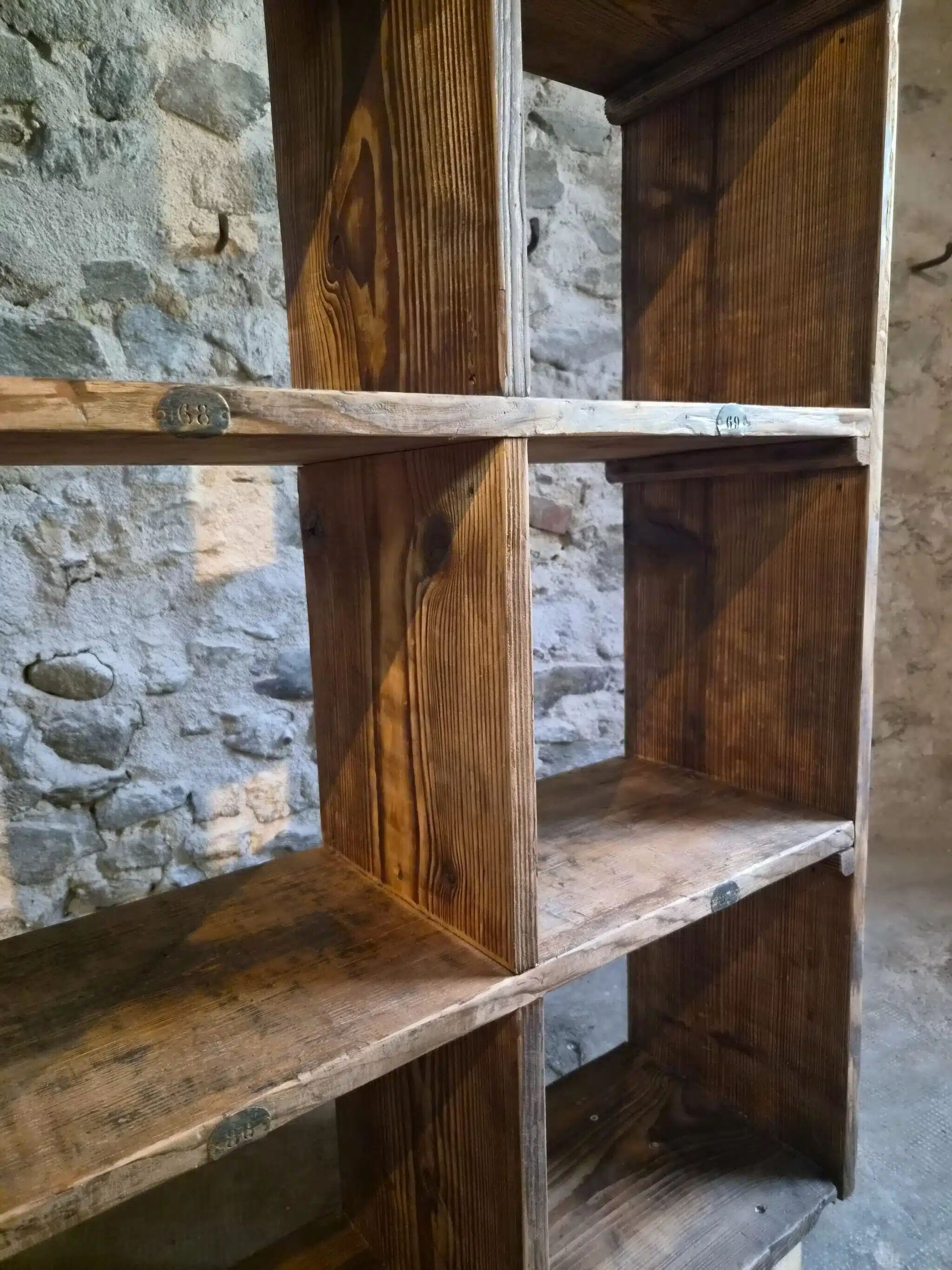 Old industrial shelf / room divider in pine, France, early 20th century