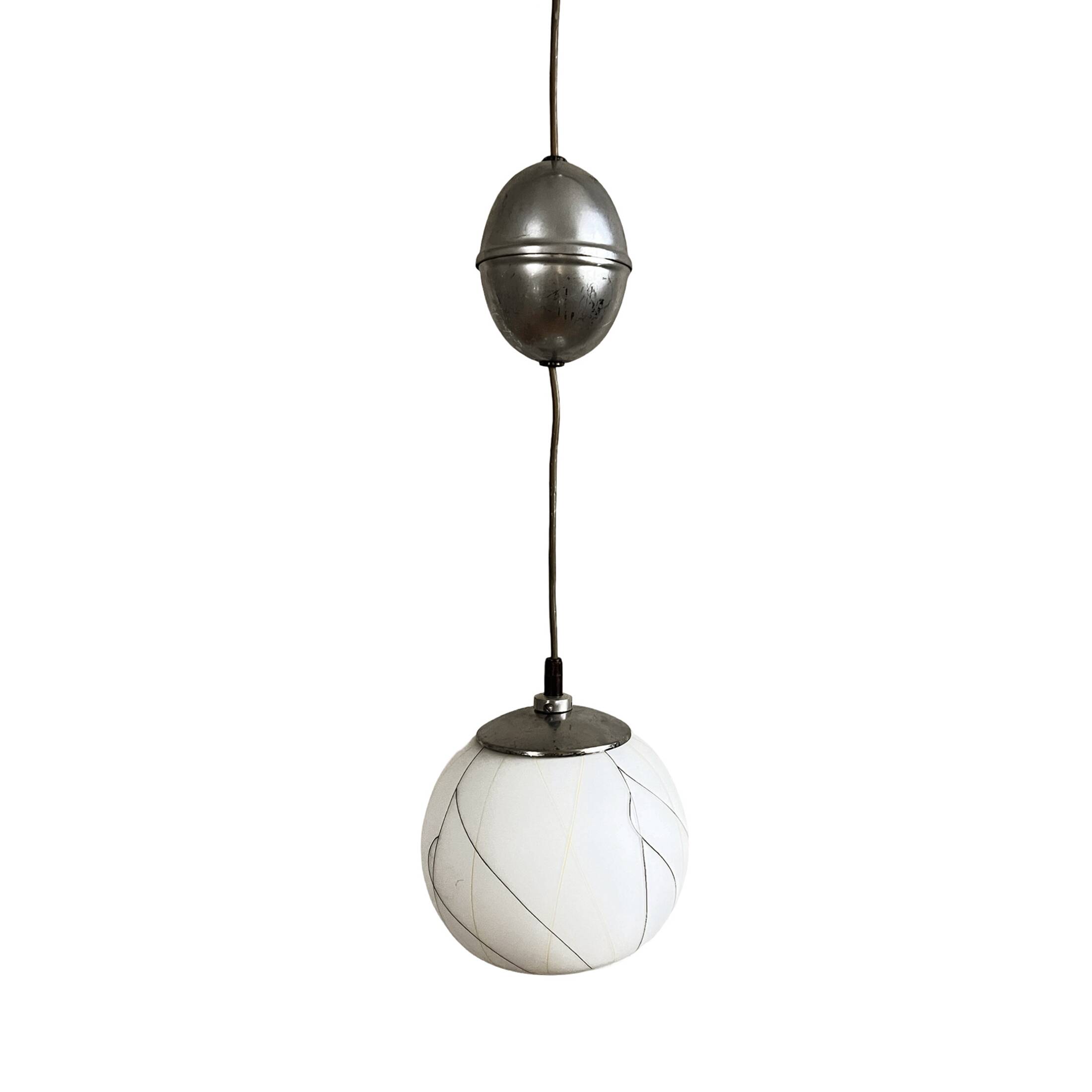 Pendant lamp, chrome, New look, Elektroinstala Děčín, Czechoslovakia, 1950s.