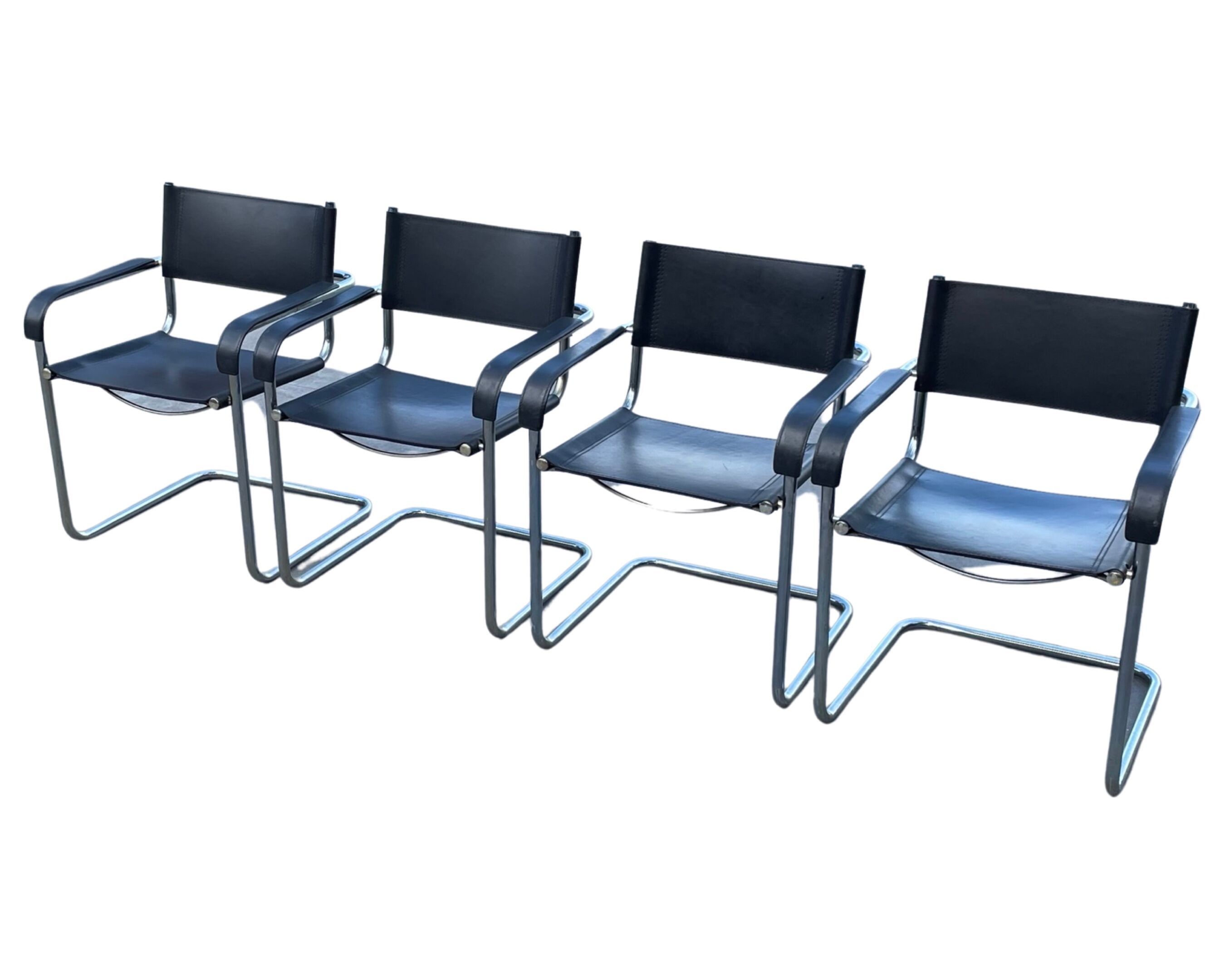 Set of 4 bauhaus cantilever chairs black leather and chrome design
