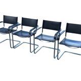 Set of 4 bauhaus cantilever chairs black leather and chrome design