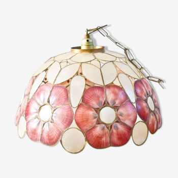 Mother-of-pearl and brass hanging lamp