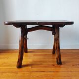 Brutalist popular art coffee table, solid wood, 1950.