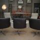 Set of 3 designer swivel metal leather office armchairs 1970