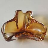 Murano ashtray/pocket tray free organic floral shape. amber tones. dim 17 x 14 cm