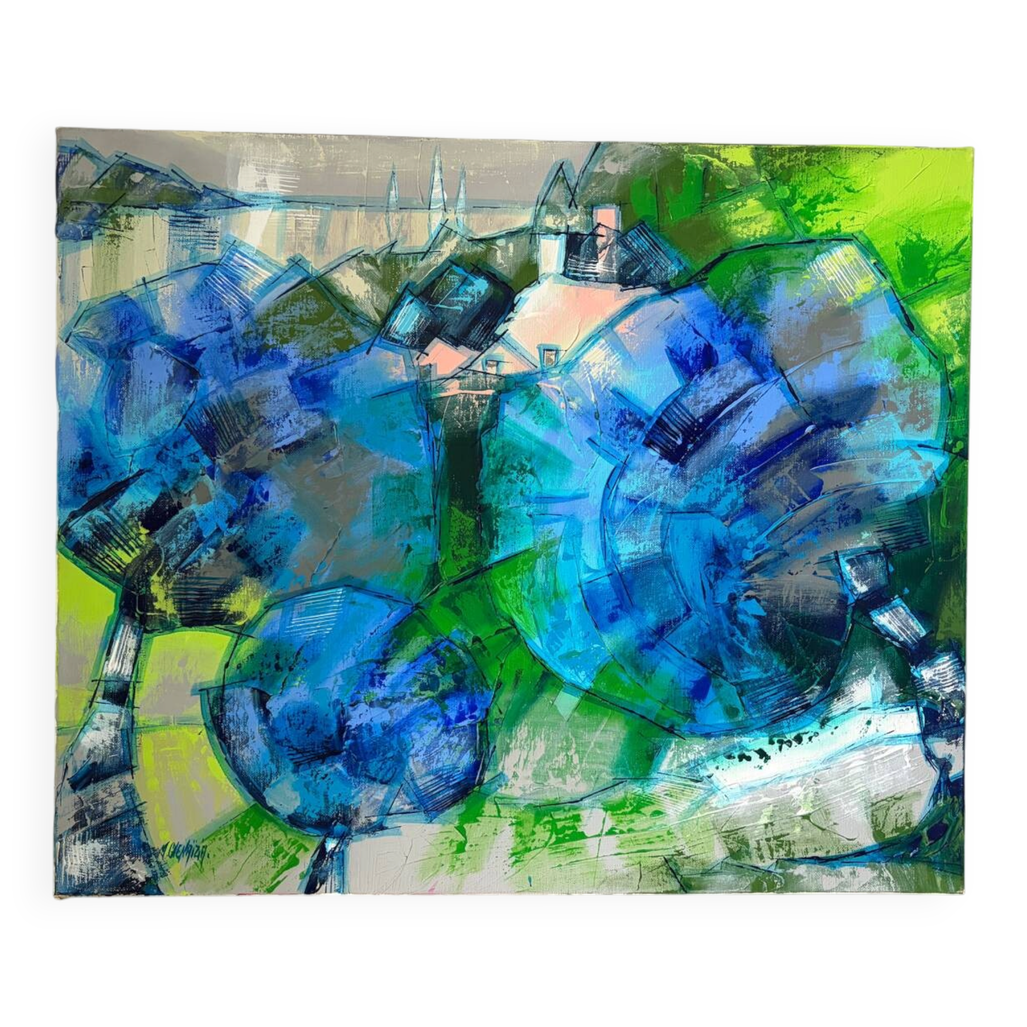 Fleurs abstraites, toile moderne signé Myriam Guenaizia