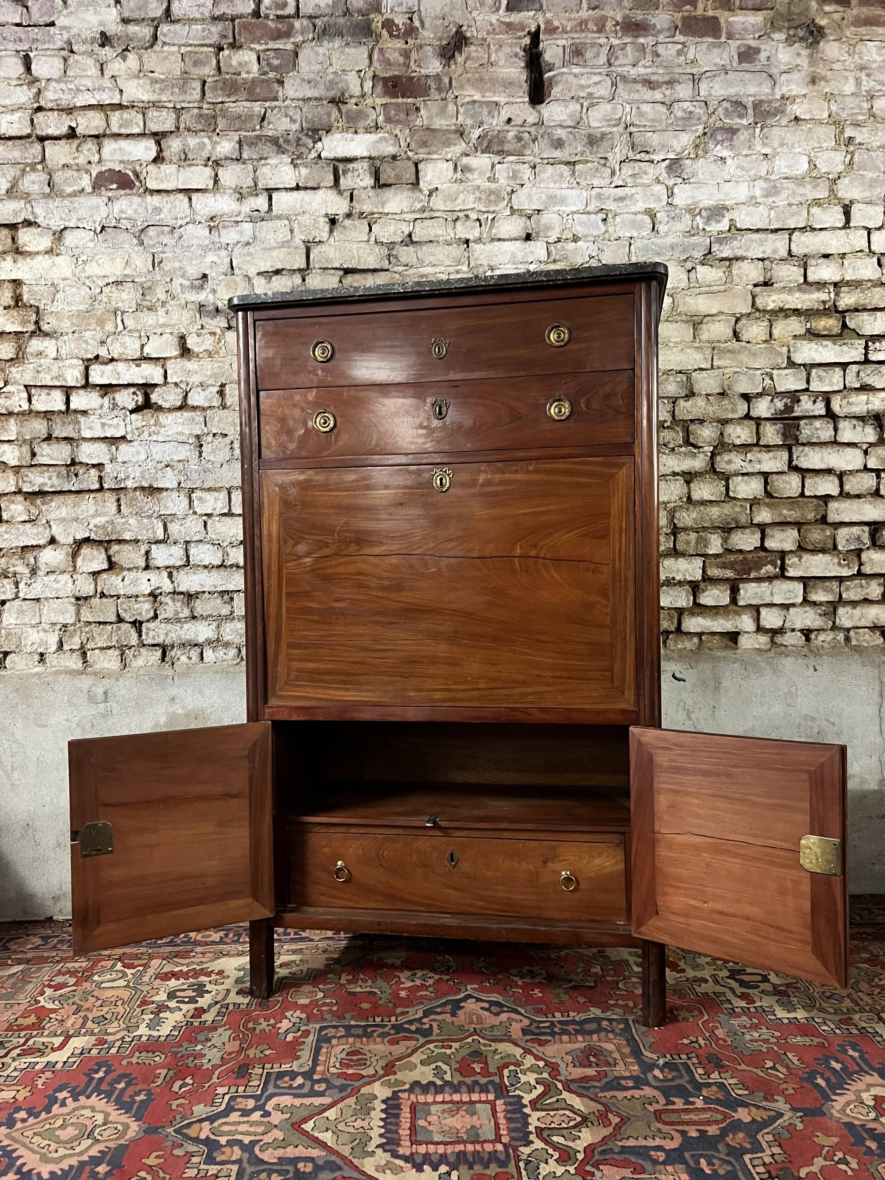 Secretary In Mahogany Louis XVI XVIII Eme Century