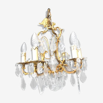 Large chandelier with bronze stamps and crystal 6 fires