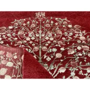 Hand-Knotted Red Area Rug with Botanical Tree Design for Living Room