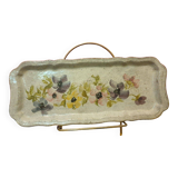 Stoneware cake dish with floral decoration signed