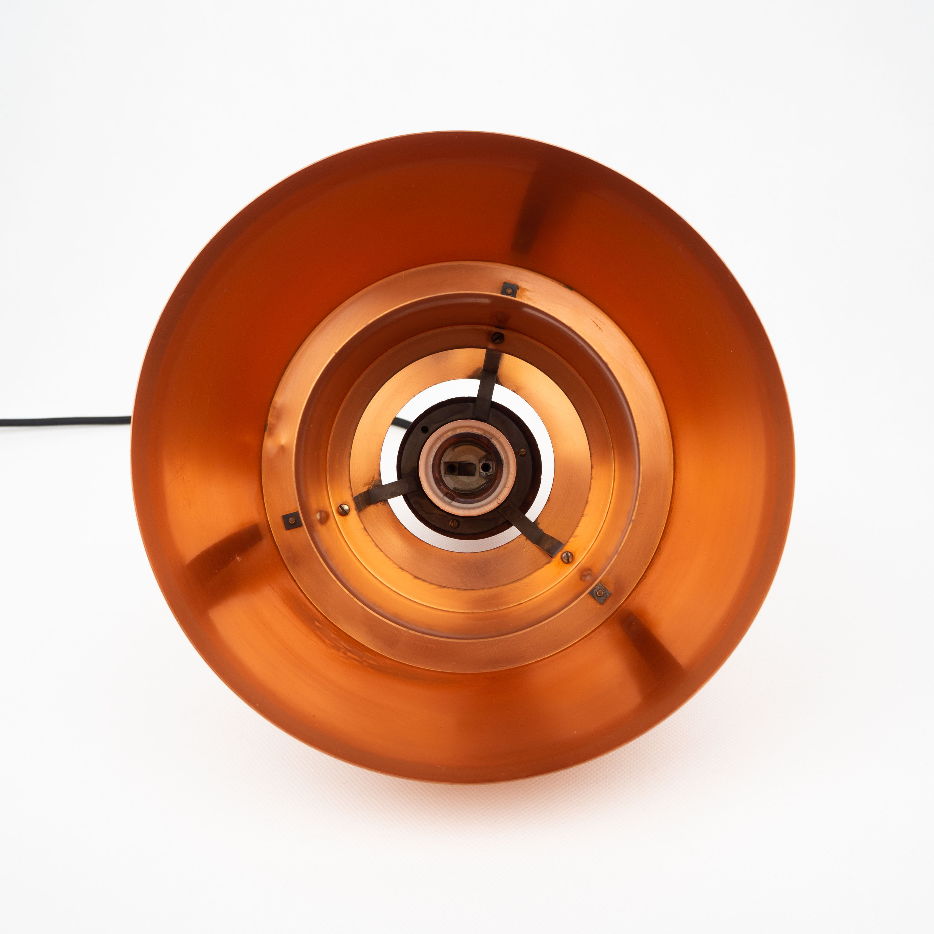 Danish vintage copper and teak lamp, 1960s