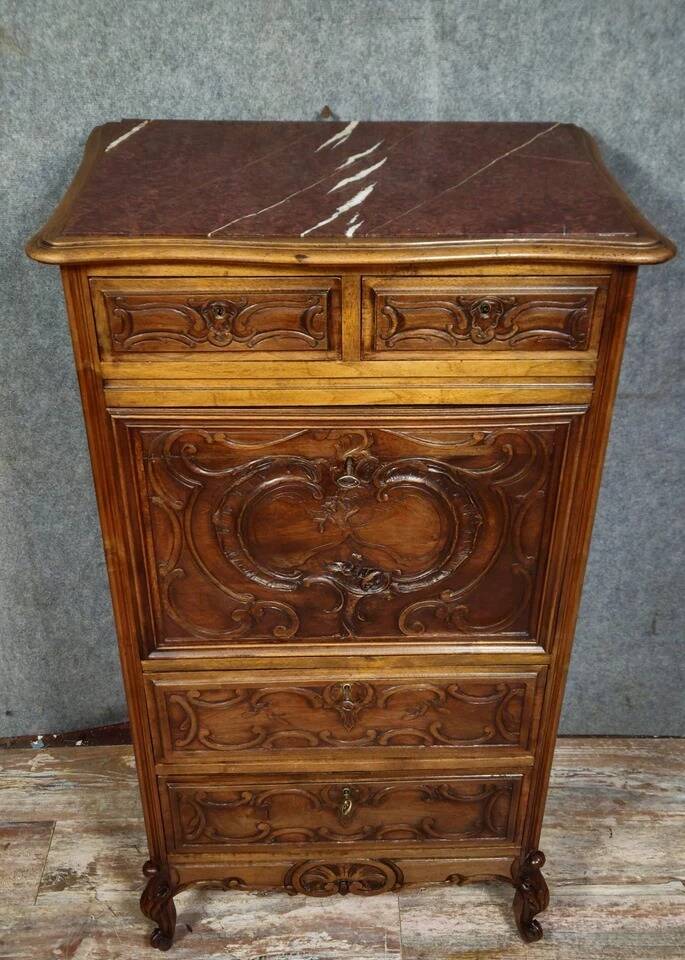 Antique walnut secretary – Louis XV style – Drop-down – 19th century