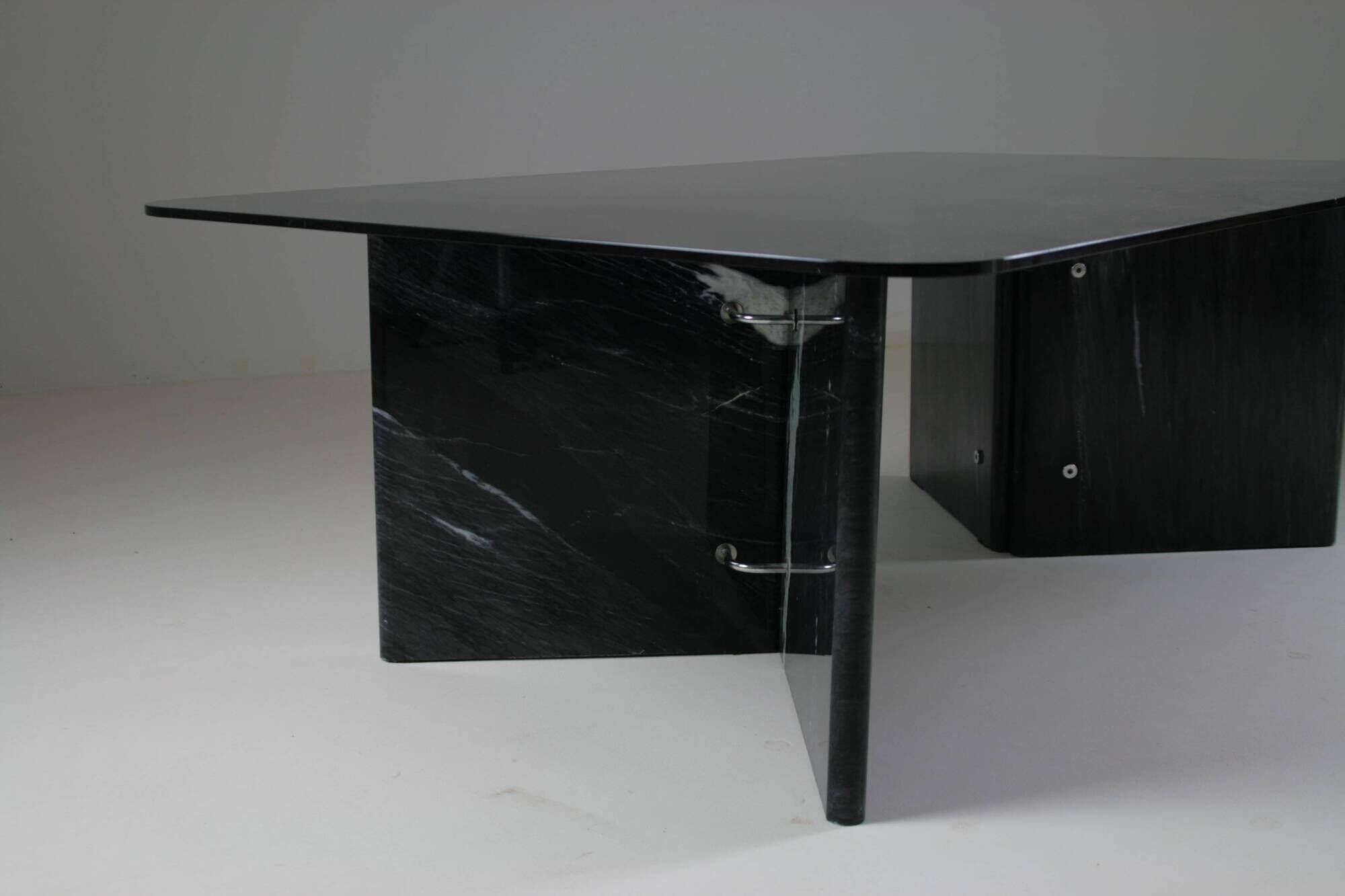 Black veined marble coffee table with smoked glass top, Italy 1970